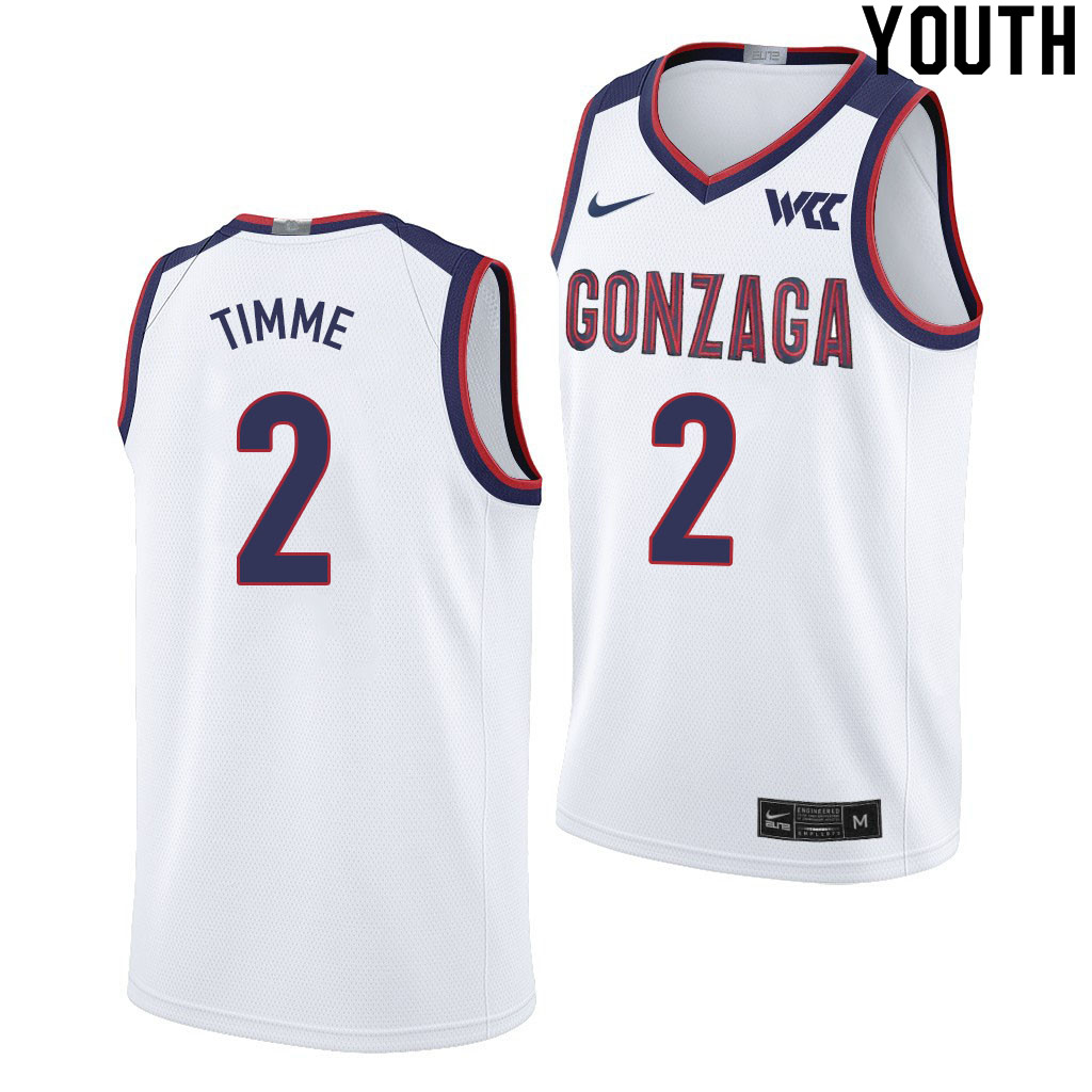 Youth #2 Drew Timme Gonzaga Bulldogs College Basketball Jerseys Sale-White - Click Image to Close